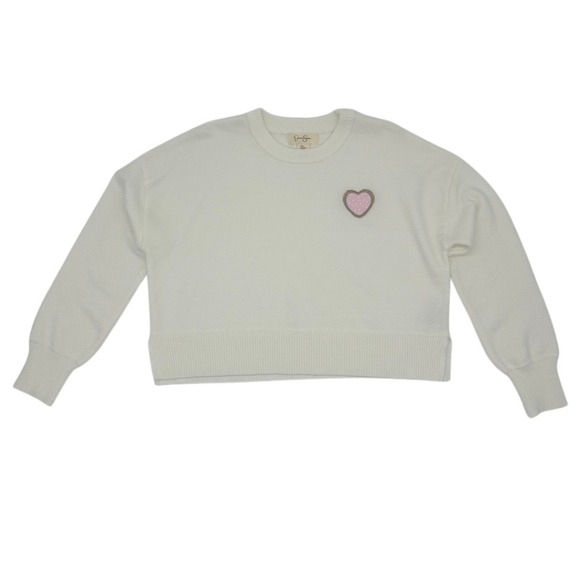 Sweaters - NWT Jessica Simpson Ivory Cropped Knit Sweater Pink Heart Patch Womens Size M